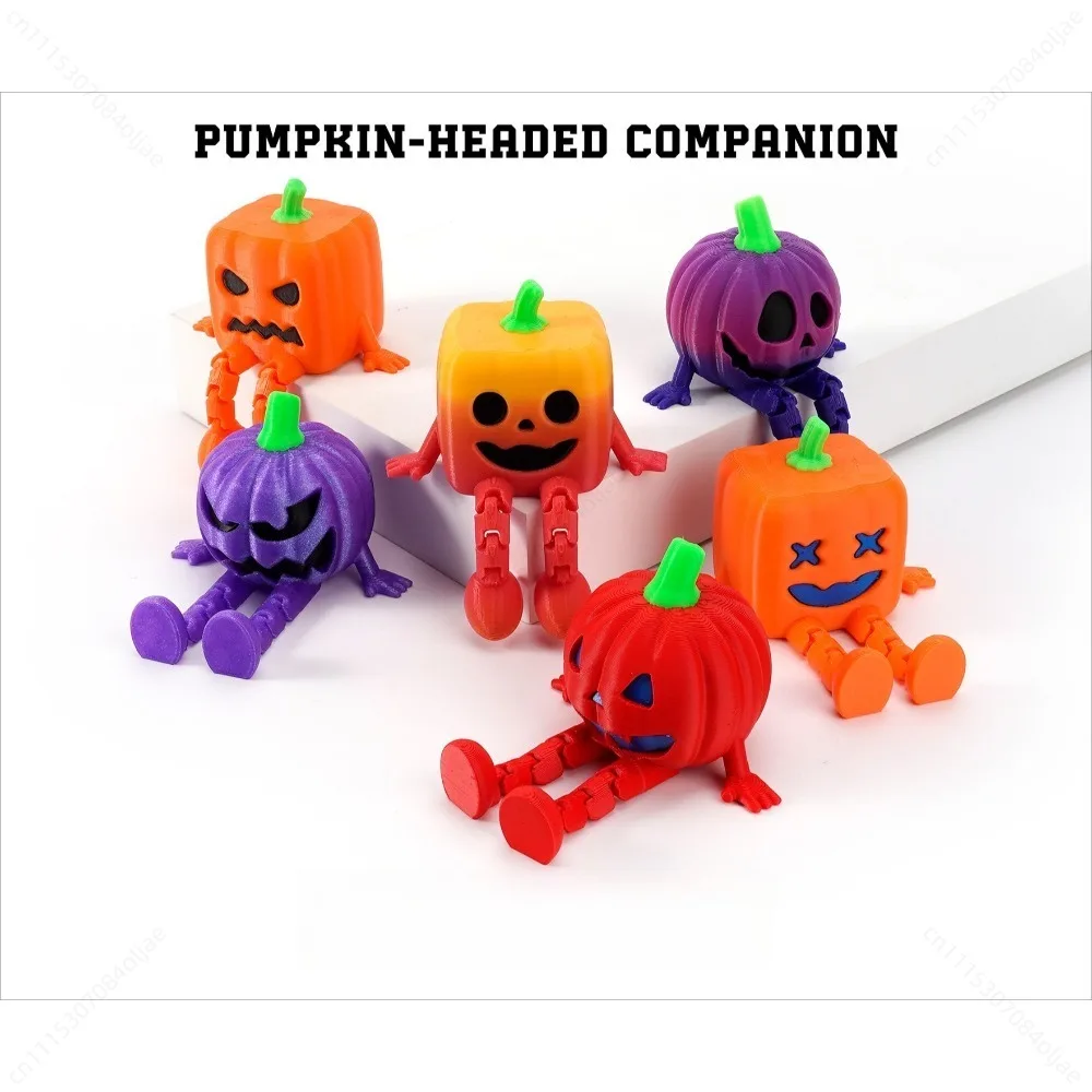 3D Printed Pumpkin Man Figurine Movable Joints Sitting Pumpkin Character Model Halloween Party Desktop Ornament Home Decor Gifts
