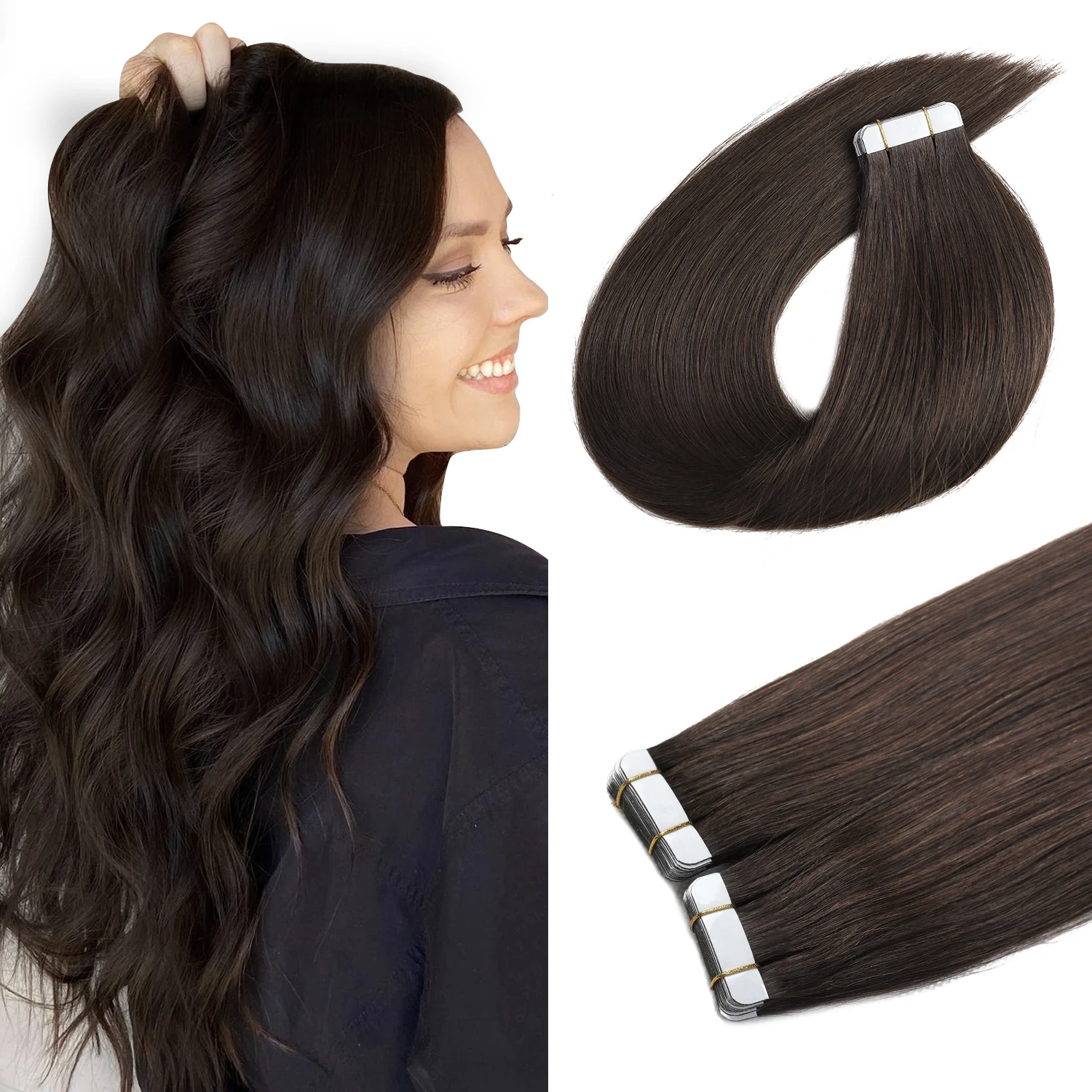 

XDhair Tape in Hair Extensions for Women 50g 14"-22'' Dark Brown Hair Extensions Tape in Hair Extensions