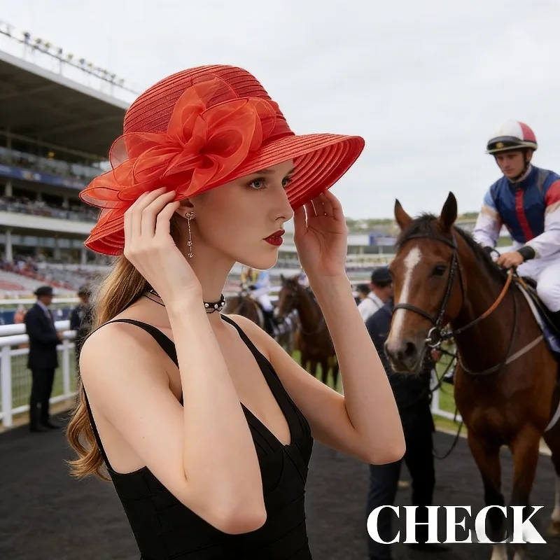 

Women's Gauze Bucket Hat Derby Hat Korean Bow Mesh Sun Hat Horse Racing and Church Breathable Sunscreen Dress Headwear