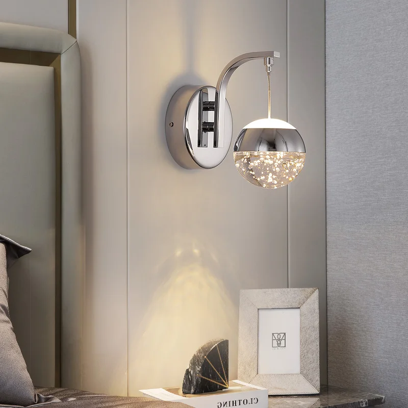 Phòng Ngủ Đèn Tường Pha Lê Vàng Chrome Led Tường Phòng Khách Sconce Thiết Kế Đơn Giản Màu Bạc Dán Tường Phòng Tắm Hành Lang Bong Bóng Bóng