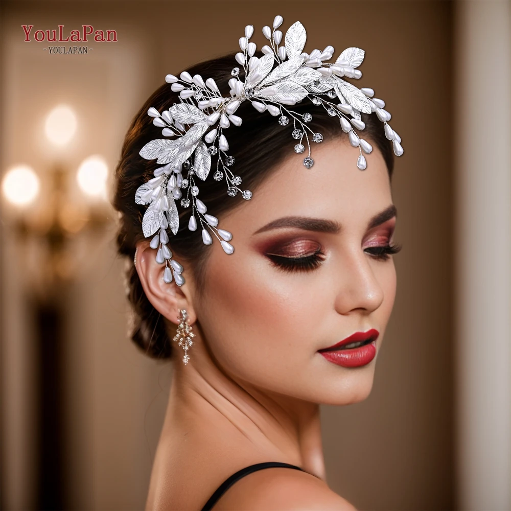 

YouLaPan Silver Color Alloy Leaf Bride Hair Comb Elegant Women Pearl Headwear Rhinestone Wedding Hair Accessories HP680