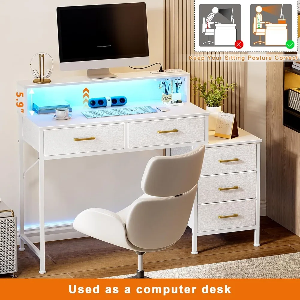 Kousei 47.2 مكتب الغرور المعاصر مع 5 أدراج قماش، ومحطة شحن متكاملة، وطاولة مكياج موفرة للمساحة لغرفة النوم #4