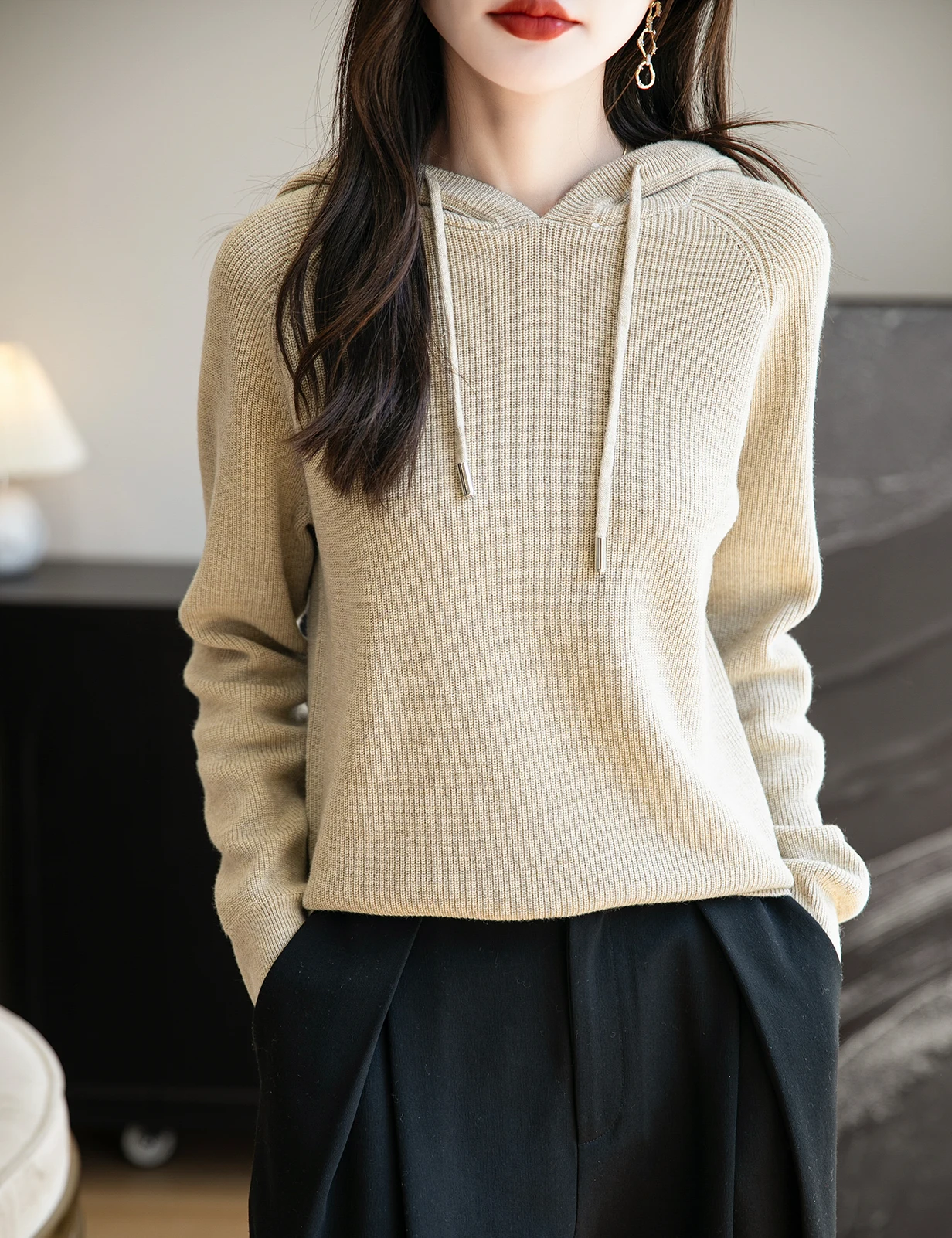 Hooded Neck Knitted Top for women Pullover New Spring Fall Basic Fashion Casual Long Sleeve Tops Hoodies Sweater Woman Clothing