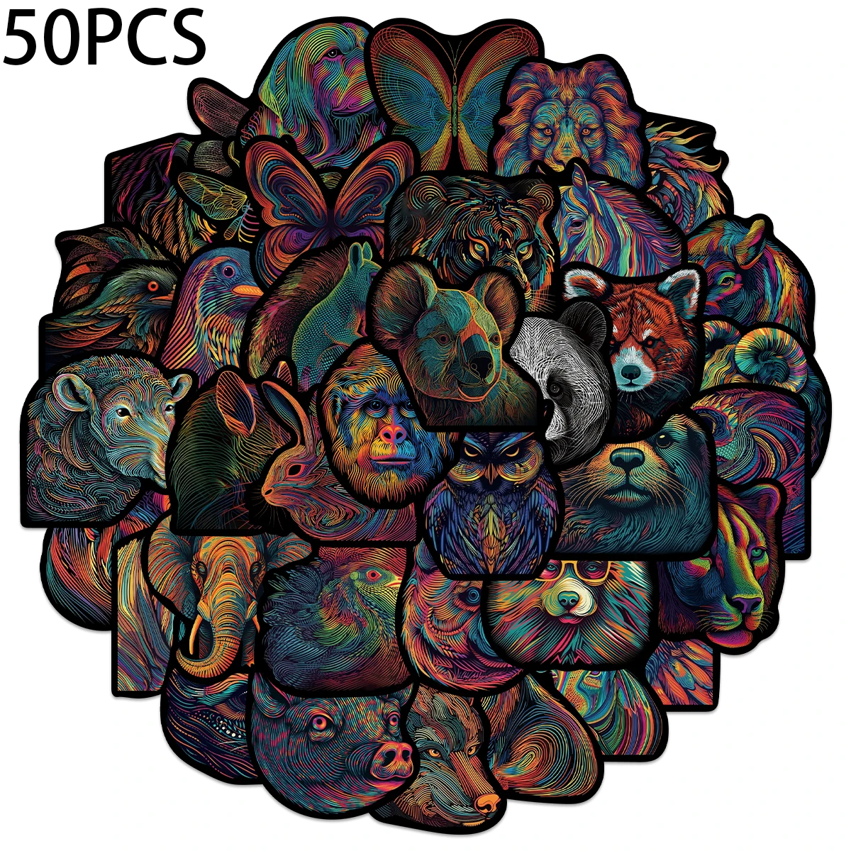 

50PCS Cool Psychedelic Dark Art Line Animals Stickers Aesthetic Decals DIY Skateboard Guitar Laptop Motorcycle Kids Sticker