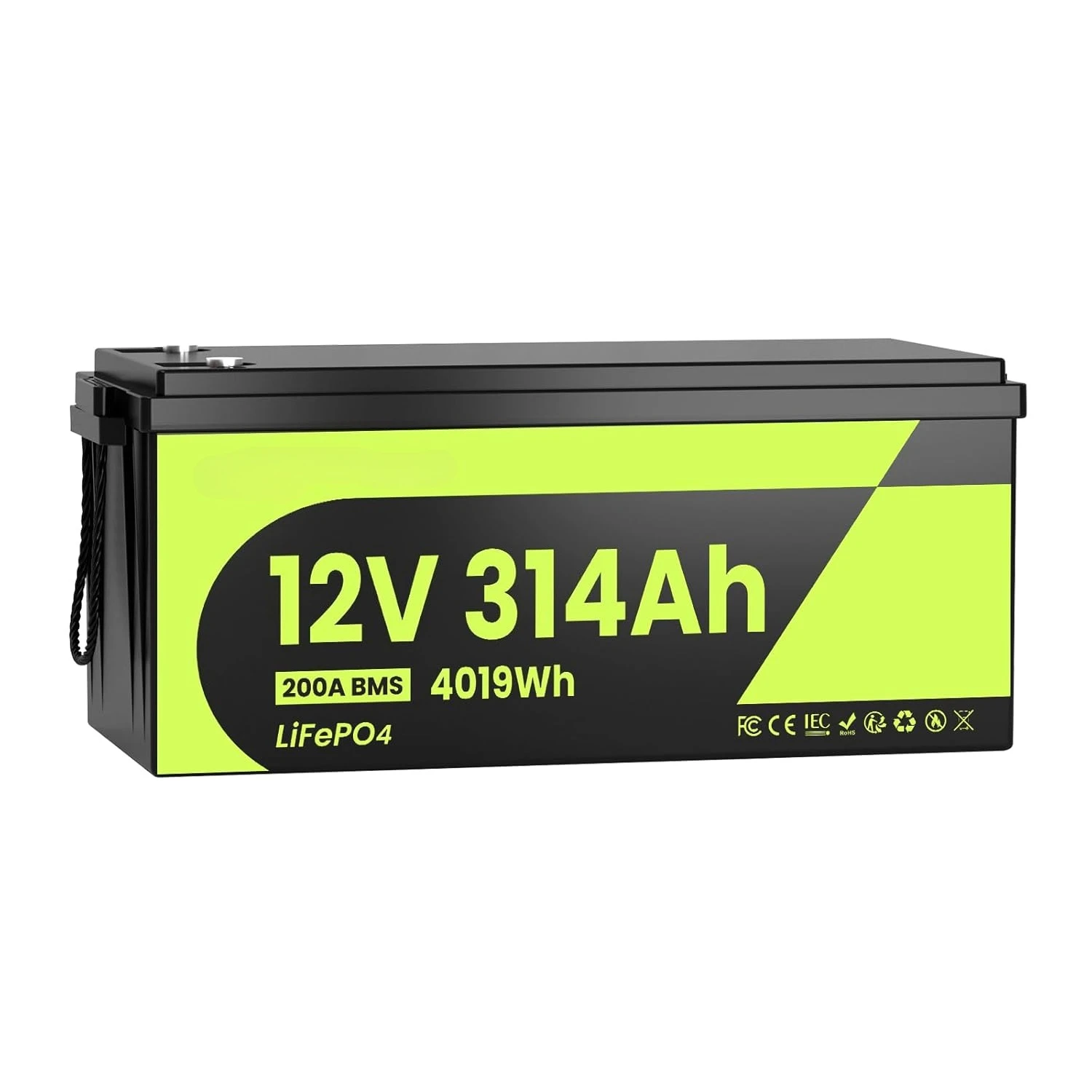

12V 314Ah LiFePO4 Deep Cycle Battery 4019Wh 200A BMS Low-Temp Cutoff IP65 Grade A 15000 Cycles RV Solar Marine Off-Grid, Custom