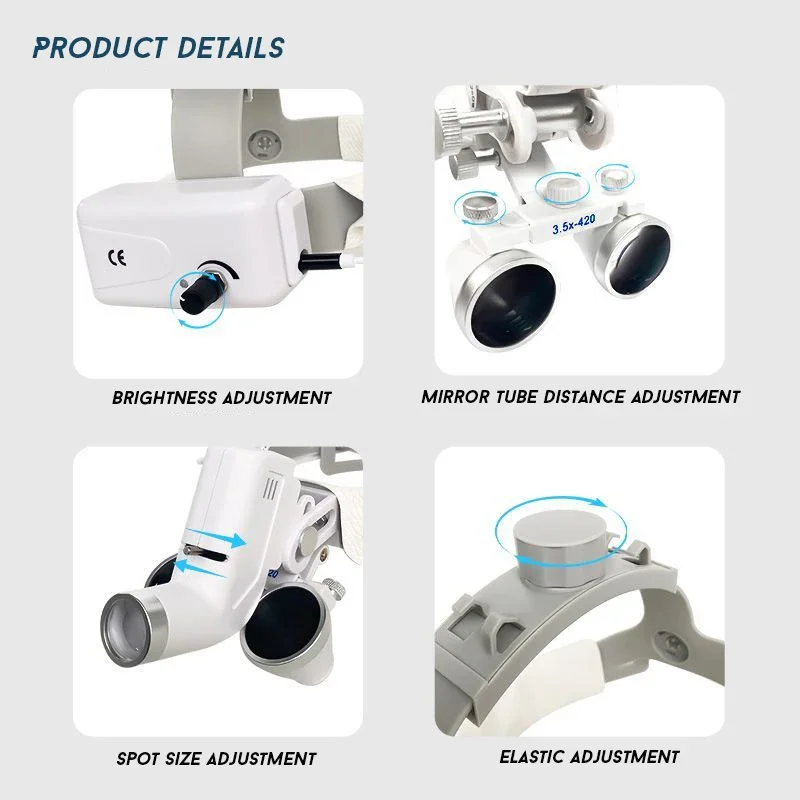 Lampu depan fokus 5W dengan kaca pembesar teropong lup ENT medis 2.5X 3,5x jenis bedah optik dengan pembesaran kualitas tinggi
