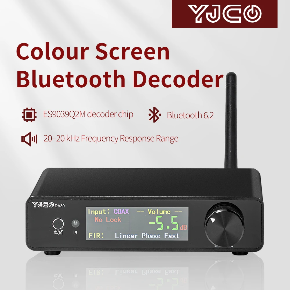 YJCO DA39 High-End DAC Decoder ES9039Q2M HiFi Bluetooth 6.2LDAC USB Coaxial Optical for Home Audio HiFi Audio Receiver
