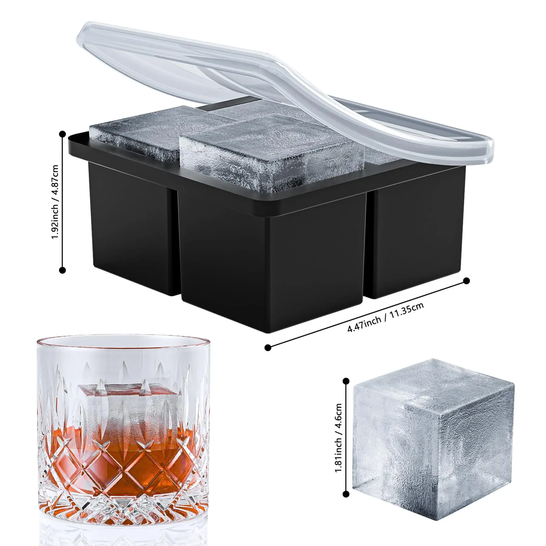 Große quadratische Eiswürfelform 4/6/8/15 Fächer Lebensmittelechte Silikon-Eisform mit Deckel Quadratische Eiswürfelform für DIY Whiskey Cocktail – Detail 1