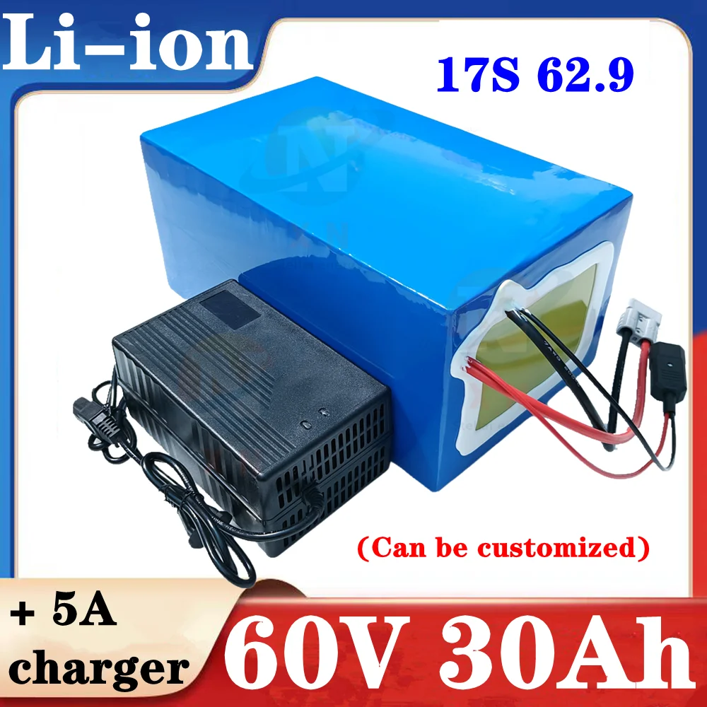 แบตเตอรี่รถยนต์ 60v y 30Ah, 18650 BMS, 17S, 62,9 V, 2000w, สําหรับสกู๊ตเตอร์, รถจักรยานยนต์, รถจักรยานยนต์, รถจักรยานยนต์, รถยนต์