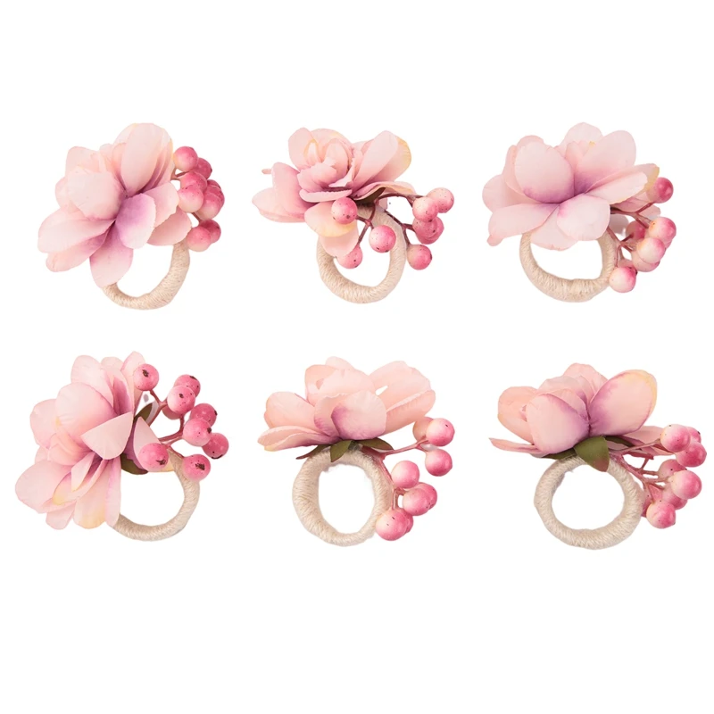 Flower Napkin Rings 6Pcs, Napkin Rings Holder, Spring Floral Serviette Buckles Holder Table Decorations