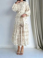 Robe arabe élégante à manches longues, florale, ample, pour femmes 4