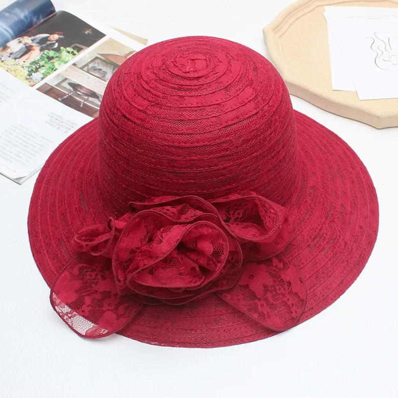 

Lace Floral Women's Summer Hat - Fashionable Wide Brim Bucket Hat, Foldable Breathable Hat for UV