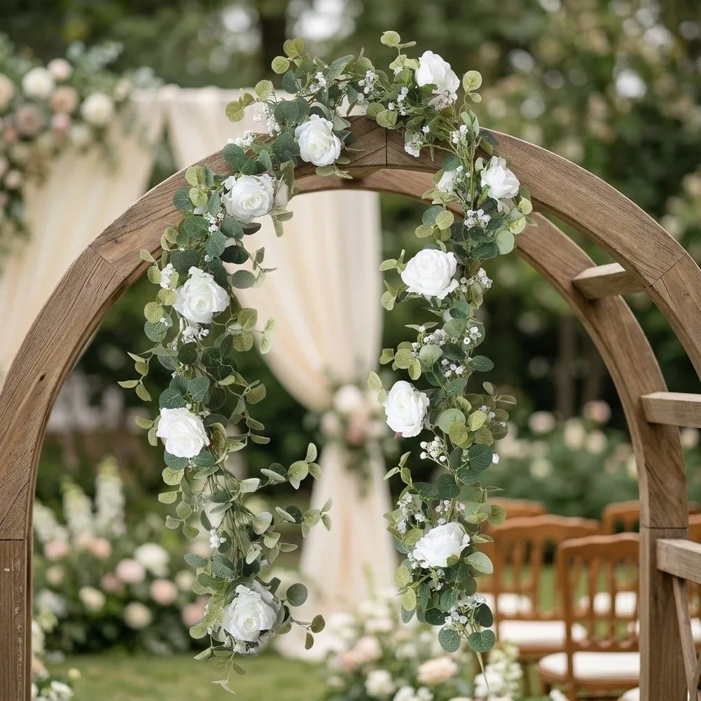 Flexible 180cm Vine Garland with Artificial Rattan Base Silk Flowers and Gold Leaves for Wedding Home Table Decor