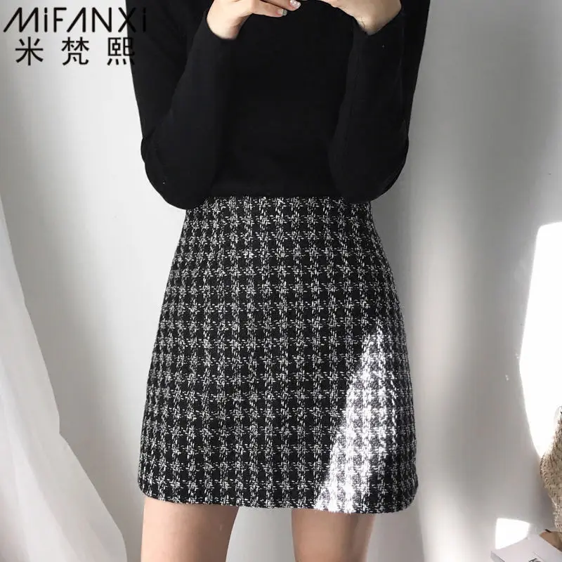 

Casual skirt 2023 spring small black skirt autumn and winter woolen skirt A-line skirt high-waist versatile fragrance skirt