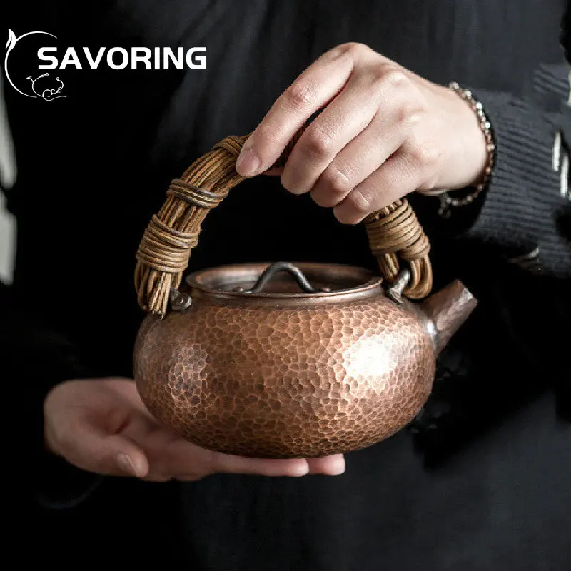 

Pure Hand-made Rattan Red Copper Retro Beam Pot Metal Boiling Water Boiled Tea Teapot Japanese-style Household Kung Fu Tea Set