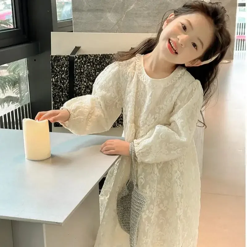 

Spring Toddler Kids Lace Long Sleeve Dresses for Girls Cute Loose Princess Party Dress Children Clothing Outfits Baby Full Dress