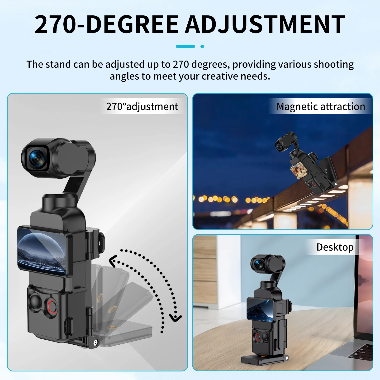 Ramka adaptera magnetycznego PK02 do kamery DJI Osmo Pocket 3, uchwyt rozszerzający, podstawa do montażu na biurku, akcesoria do nagrywania wideo Vlog — zdjęcie produktu 3