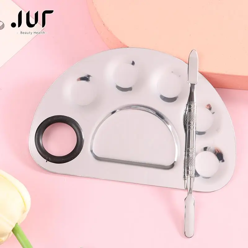 

Stainless Steel Makeup Mixer Nail Art Polish Mixing Plate Foundation Eyeshadow Mixer Palette with Spatula Rod Beauty Tools