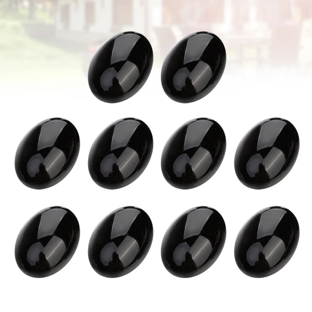 10Pcs Oval Black Agate Stone Cabochons 10x14mm Flat Base DIY Jewelry Making Supplies for Rings Earrings Crafts