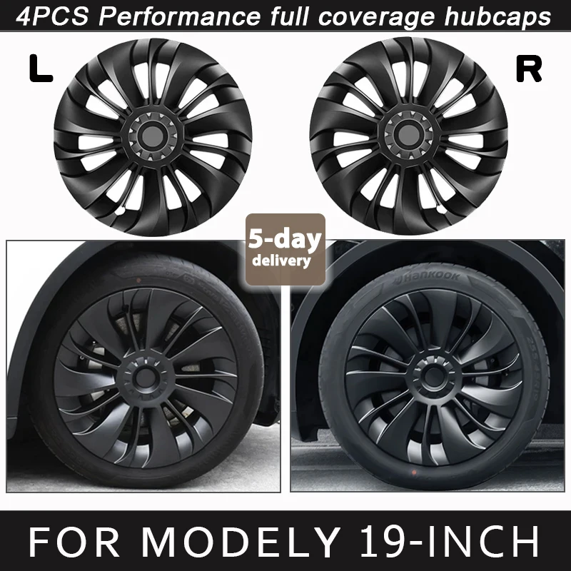 4PCS Hub Cap for Tesla Model Y 19-Inch Performance Replacement Wheel Cap Automobile Hubcap Full Rim Cover Accessories 2018-2024