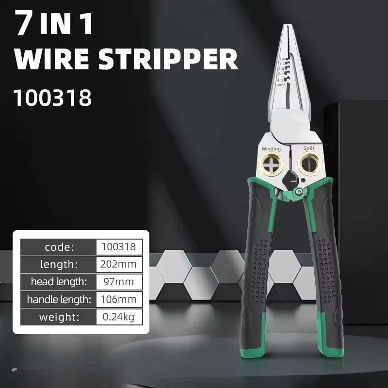 8 in 1 stainless steel wire stripper, non-slip multi-function wire stripper with tester pen