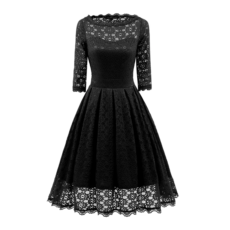Bella Philosophy 2019 invierno mujer vestido con cuello redondo tres cuartos de encaje patchwork falso dos piezas imperio vestido de fiesta vintage