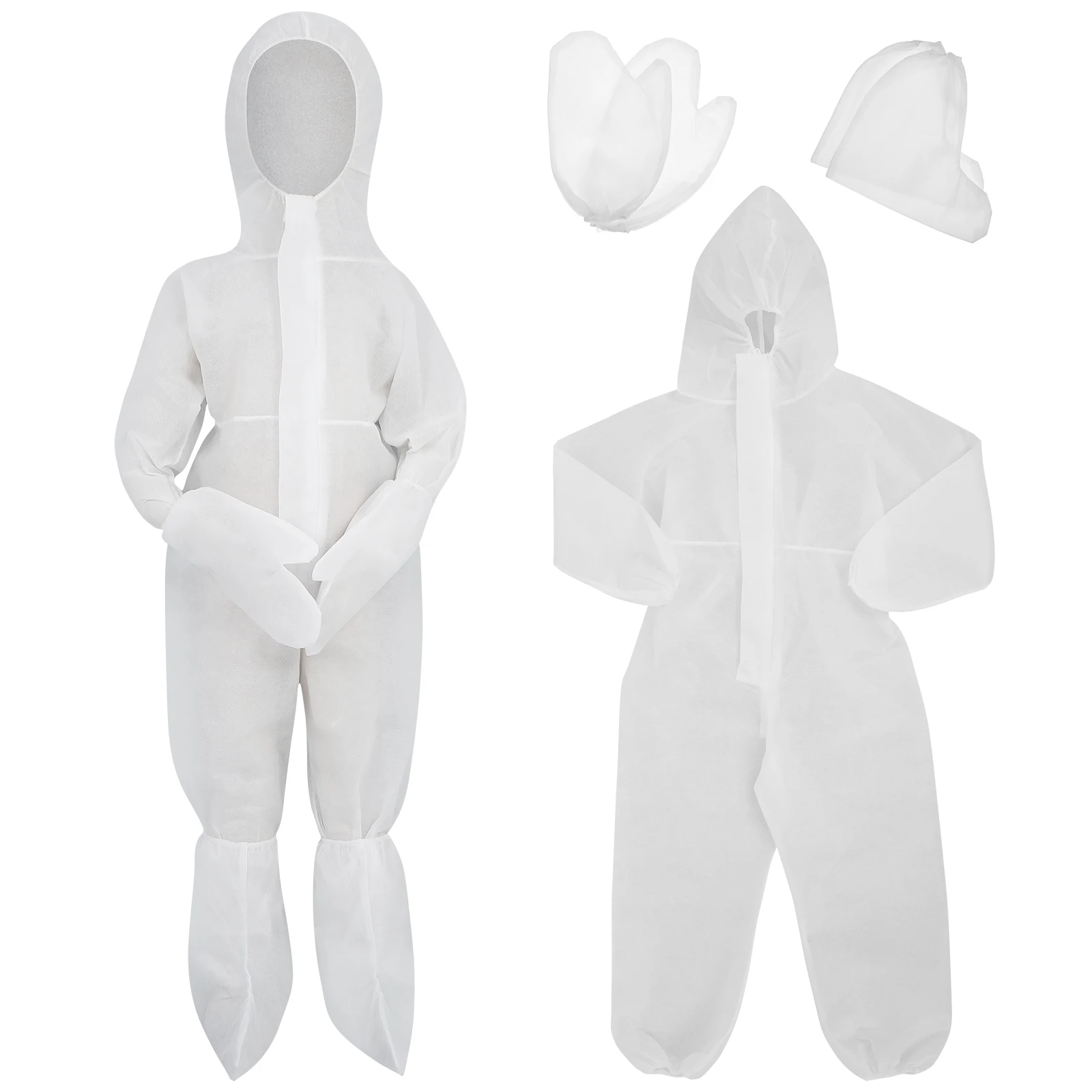 Protective Coverall Disposable One-Piece Hooded Safety Suit Outdoor Cleaning Painting Dust Protection White With Shoe Glove