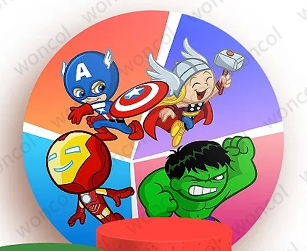 Baby Avengers Sfondo rotondo 1° 2° 3° compleanno Sfondo Marvel Baby Supereroe Copri cilindro Decorazioni Fotografia Prop