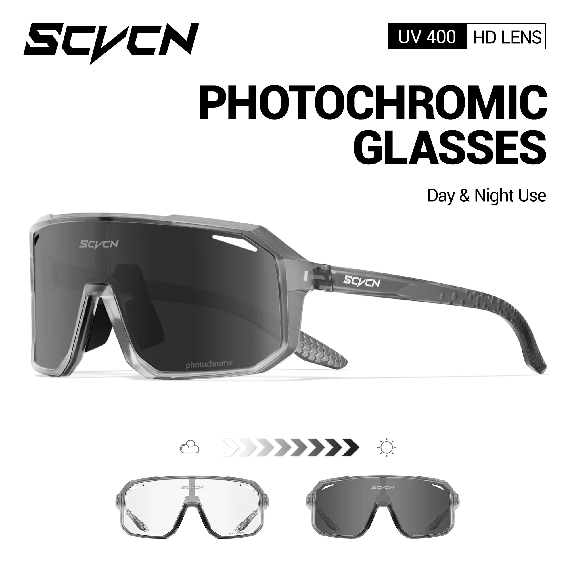 【セール中】SCVCN フォトクロミック スポーツサングラス 男女兼用 アウトドア 旅行 ドライブ用メガネ 釣り ハイキング キャンプ 自転車 サイクリング アイウェア