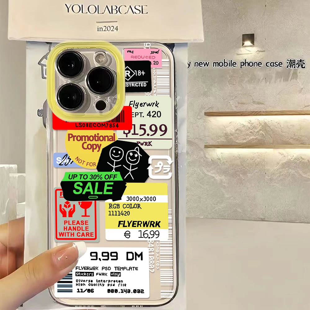 

Stamp Label Barcode Phone Case For iPhone 16 15 14 13 12 11 Pro Max Mini X XS SE 7 8 Plus SE 16E Shockproof Non-Slip Soft Cover