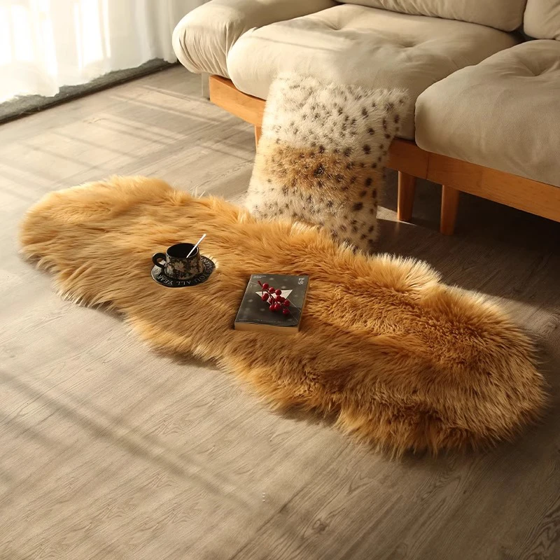 Long Plush Rug Artificial Sheepskin Carpet Luxurious Fur Fluffy Rugs Faux Wool Floor Mats for Living Room Bedroom Chair Cushion