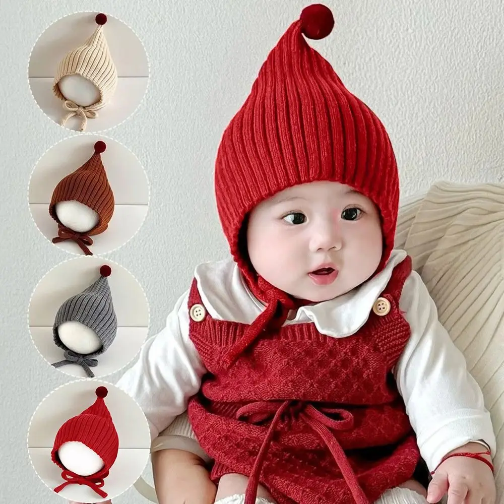 

Новая однотонная детская вязаная шапка, теплая шерстяная защита ушей, детские пуловеры, шапки со шнуровкой, зимняя детская шапка