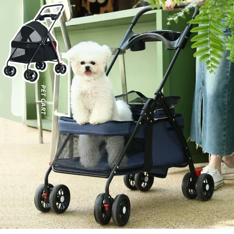 Pet Stroller Detachable and Easy Folding Travel Breathable Aluminum Cat Dog Baby with Storage Basket Outdoor Cat Dog Transporter