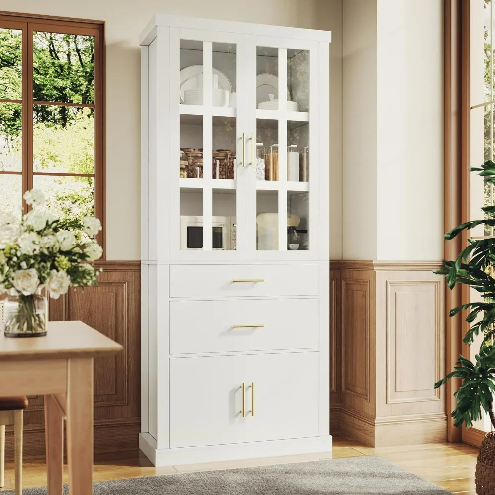 Independent cabinet with 4 doors and adjustable shelves, 75.6 inches high, buffet cabinet, restaurant food storage cabinet