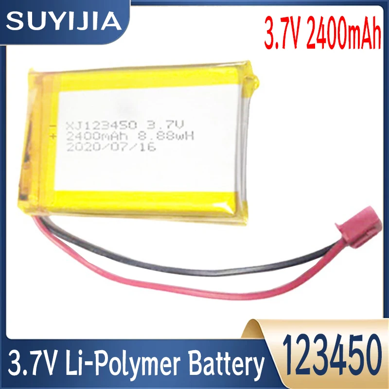 3.7V 2400mAh XJ123450 Li-Polymer Battery 123450 Rechargeable Polymer Lithium Cells for Alarms Bluetooth Speakers Robots MP4 MP3