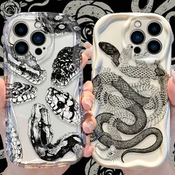 Snake Pictorial Wave Case for iPhone 16 15 14 Pro Max 13 12 Mini 11 XS X XR 8 7 Plus SE 2022 2020 Soft Silicone Back Cover Funda