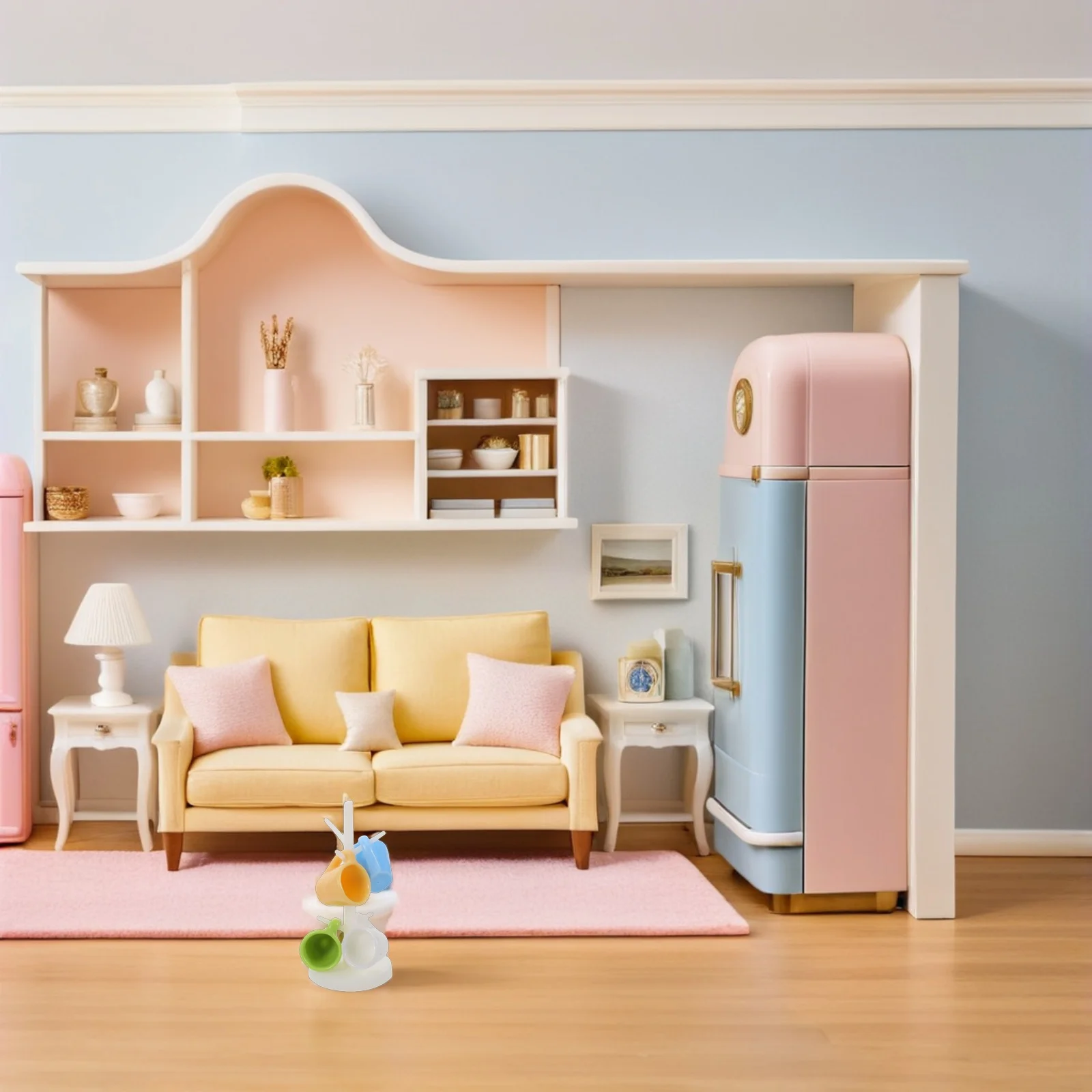 

1Set Micro Landscape Cup Rack Tiny Stemware Organizer Miniature Kitchen Decor Dollhouse Dining Table Accessories