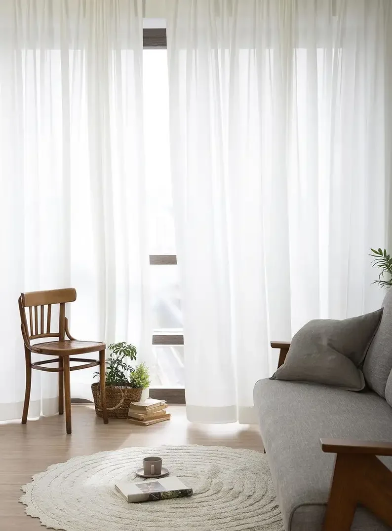 New arrival trending stylish high quality personalized white chiffon window curtains set for the living room