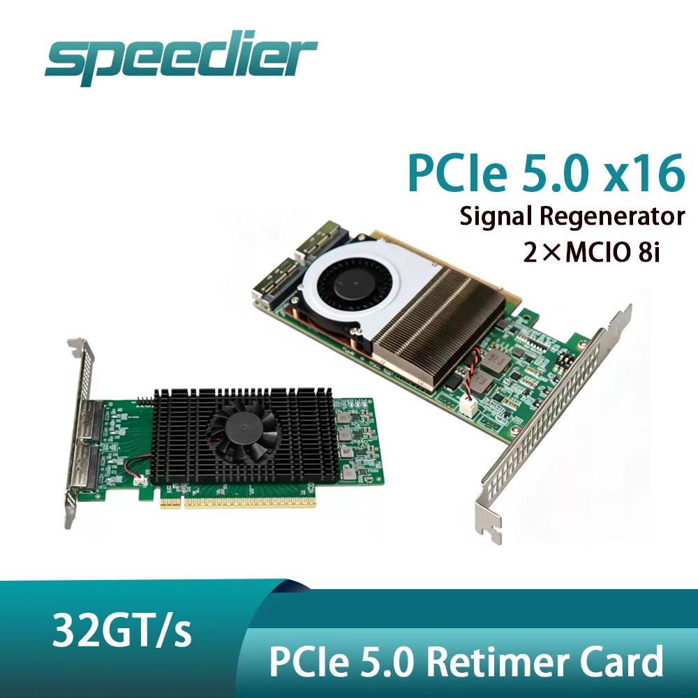 PCIe 5.0 X16 Retimer Signal Regenerator Card CXL 2.0 Dual MCIO 8i External NVMe SSD JBOF Storage Expansion Card for AI Server