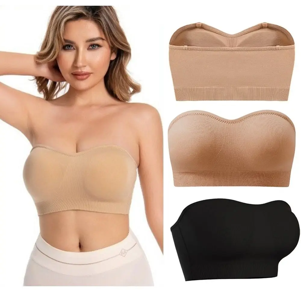 Comfortable with Padding Strapless Bandeau Bra Non Slip Silicone Push Up Tube Top Bra Underwear Bras Women