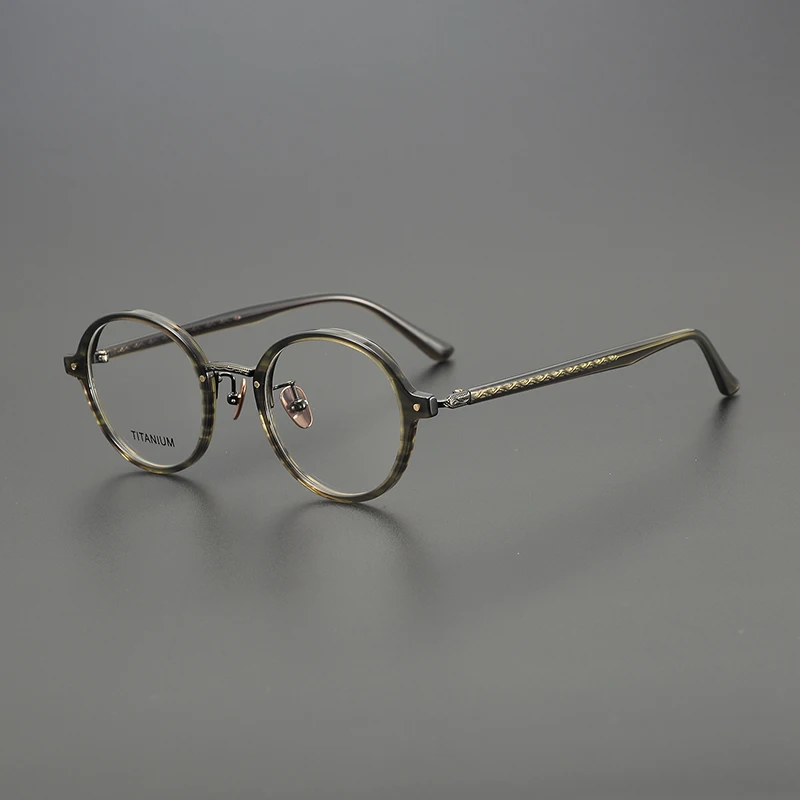 Retro round titanium glasses frame niche literary hand-carved optical prescription myopia glasses transparent frame small face