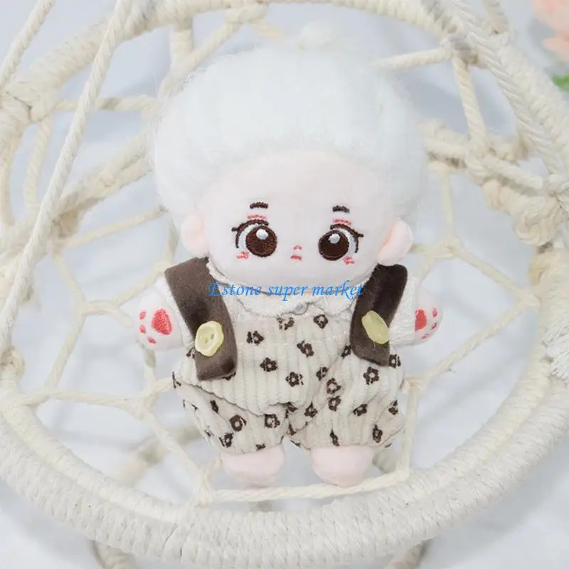 

090B Doll Garment Set Colorful Top Shirt and Overalls for 10cm Plush Figure Cotton Doll Clothes for Children Roleplay Game