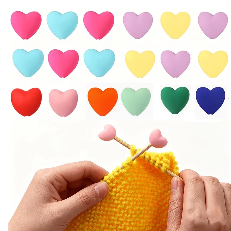 6pcs/set Heart Knitting Needle Point Protectors Multicolor Stitch Needle Tips Stoppers Silicone Needle Caps Knitting Accessories