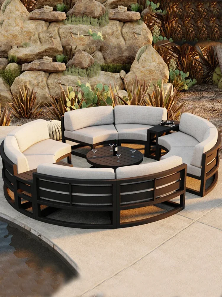 

Outdoor sofa villa garden outdoor arc leisure combination aluminum alloy waterproof and sunscreen rattan weaving