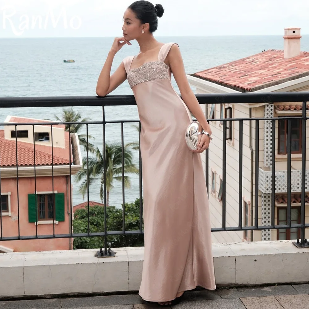 Ranmo 2025 Customized Modern A Line Prom Dress Spaghetti Strap Evening Gown Taffeta Beading Vestido De Novia Floor-Length Corest
