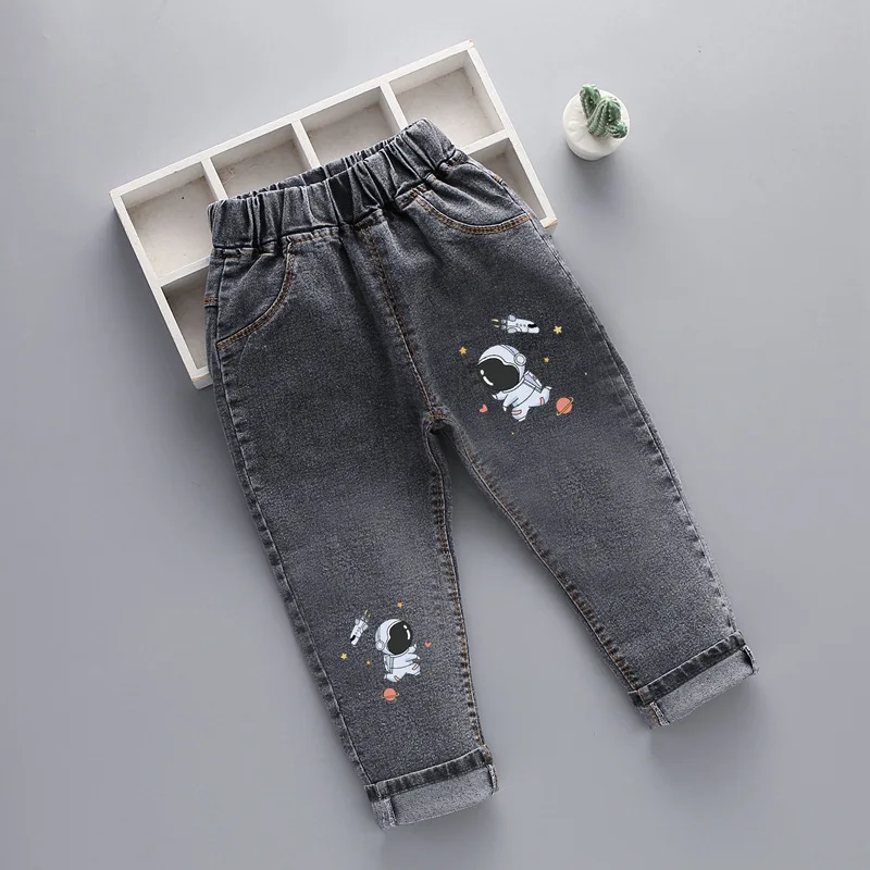 Spring Autumn Children Jeans Kids Boys Girls Cartoon Denim Pants Overalls Infant Outfit Kids Fashion Toddler Casual Trousers