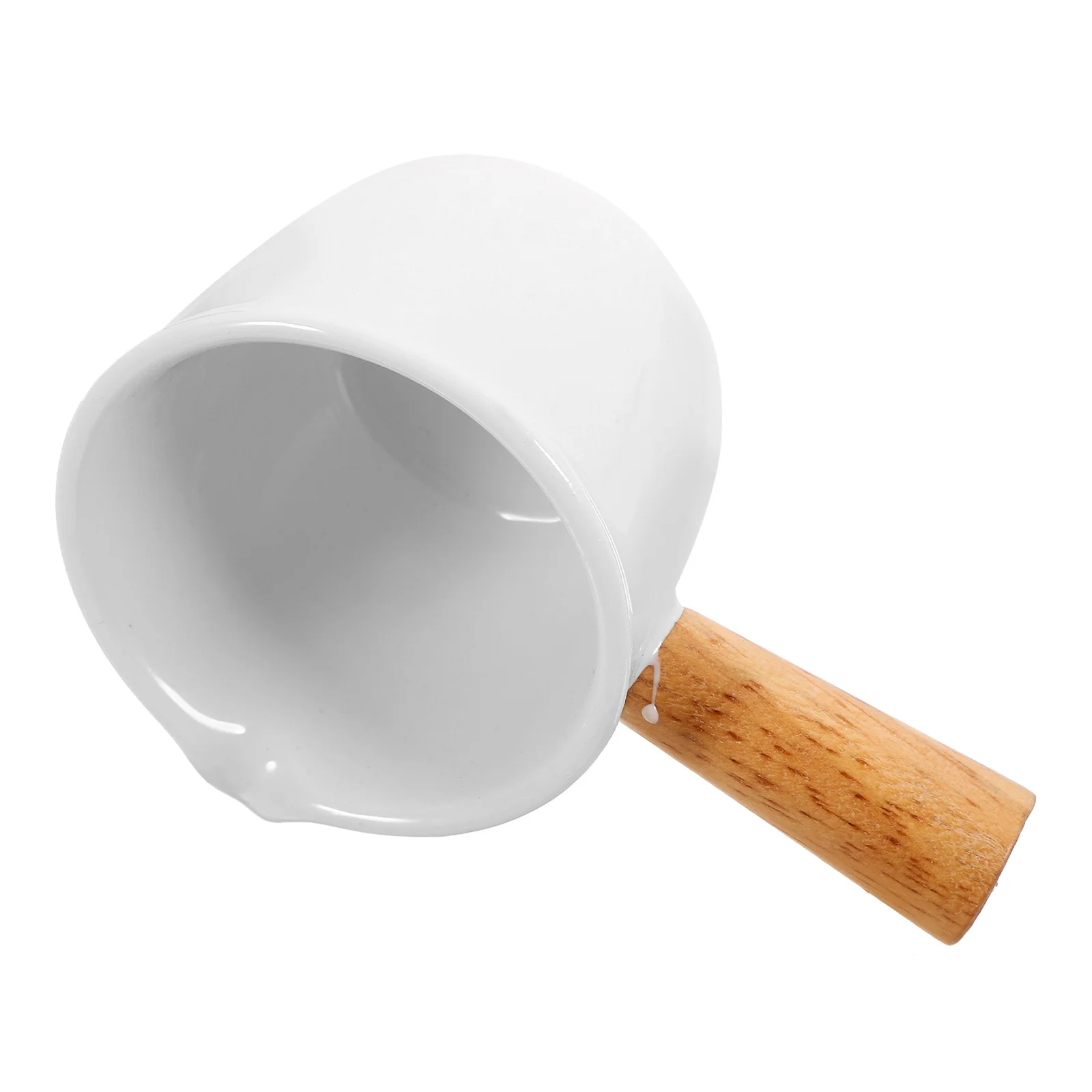 เหยือกนมเซรามิกขนาดเล็ก ด้ามจับไม้ ถ้วยตวงเอสเพรสโซ่ เหยือกซอส เหยือกน้ำเกรวี่ อเนกประสงค์ สำหรับร้านกาแฟ บ้าน ใช้เสิร์ฟครีม