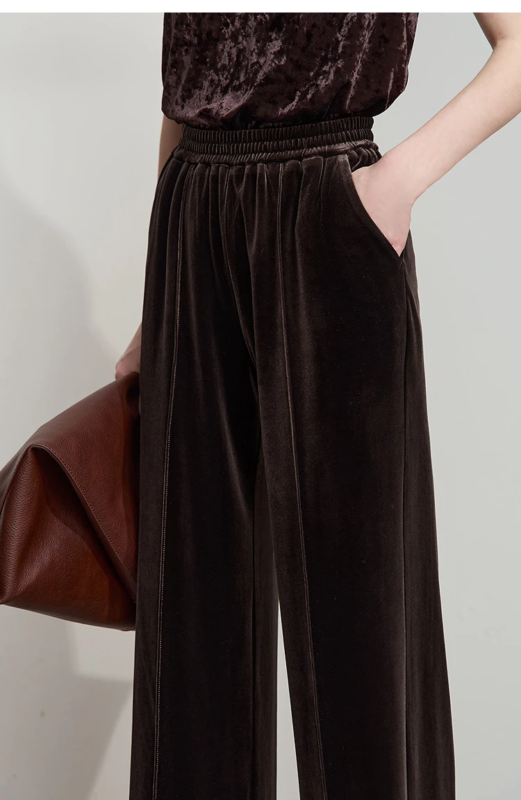 AMII Women's Pants Wide-leg Solid Knitted Pants Casual Woman Trousers 2025 Autumn New Retro Versatile Ladies Clothing 12523110