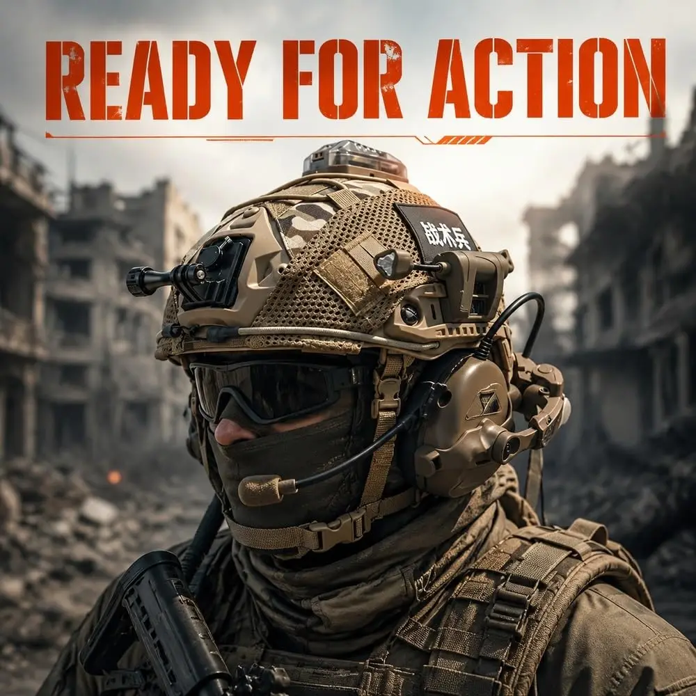 FAST Airsoft Helmet Set Adjustable Tactical Headset Signal Light Camera Mount Shock Absorbing Gear for Paintball CS Game