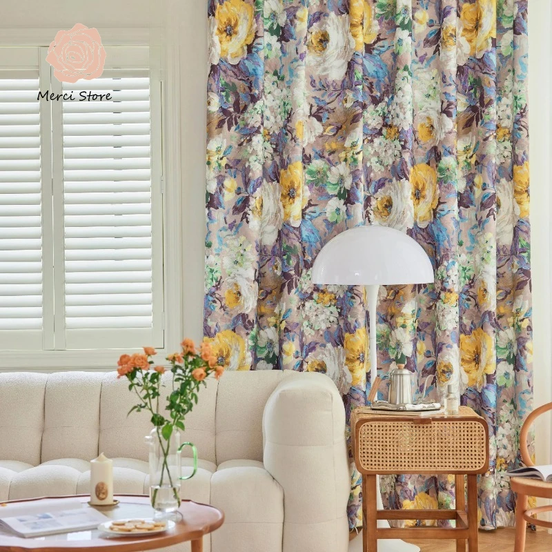 

Oil Painting Floral Curtains for Living Room Palace Style Literary Retro Semi Shaded Bedroom Lackout Thermal Insulated Custom